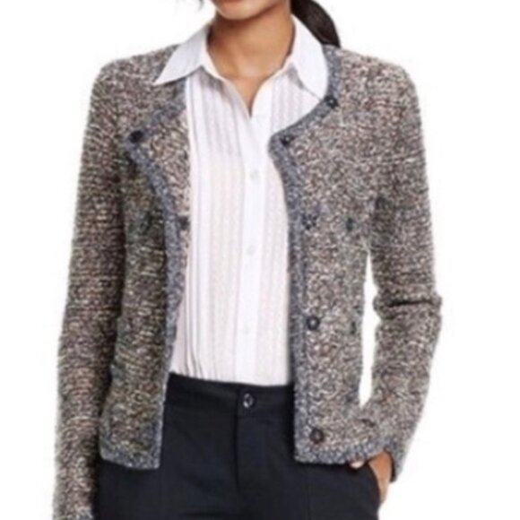 CAbi Style #3016 Grey Tan Ritz Cardigan Sweater Snap Buttons - Picture 1 of 7